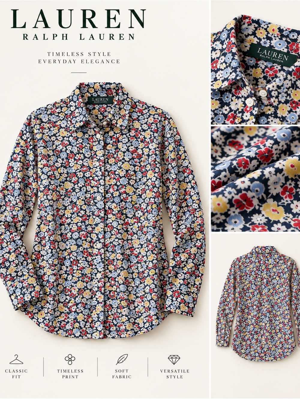 Lauren Ralph Lauren Navy Floral Button-Down Shirt